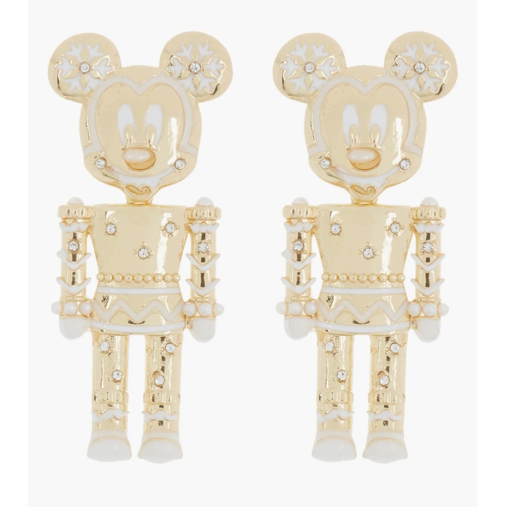BaubleBar Disney Mickey Mouse Holiday Christmas Nutcracker Earrings Goldtone NWT
